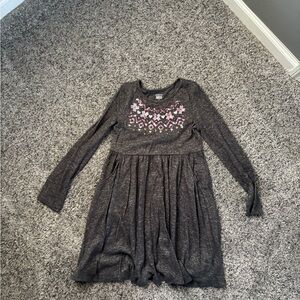 Gray Long-Sleeve Kids Dress with Pink Accents
